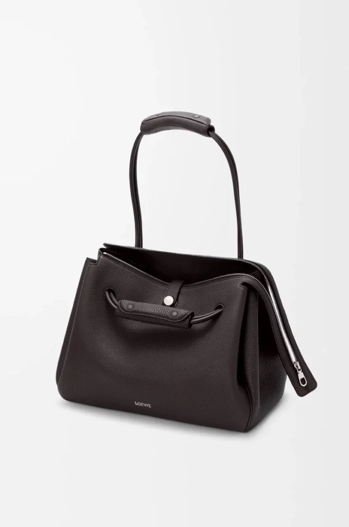 Grand sac Madrid en cuir de veau grainé souple Dark Ebony