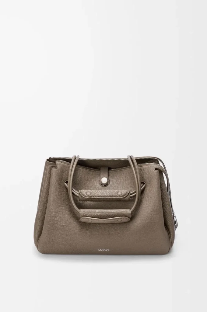 Grand sac Madrid en cuir de veau grainé souple Taupe