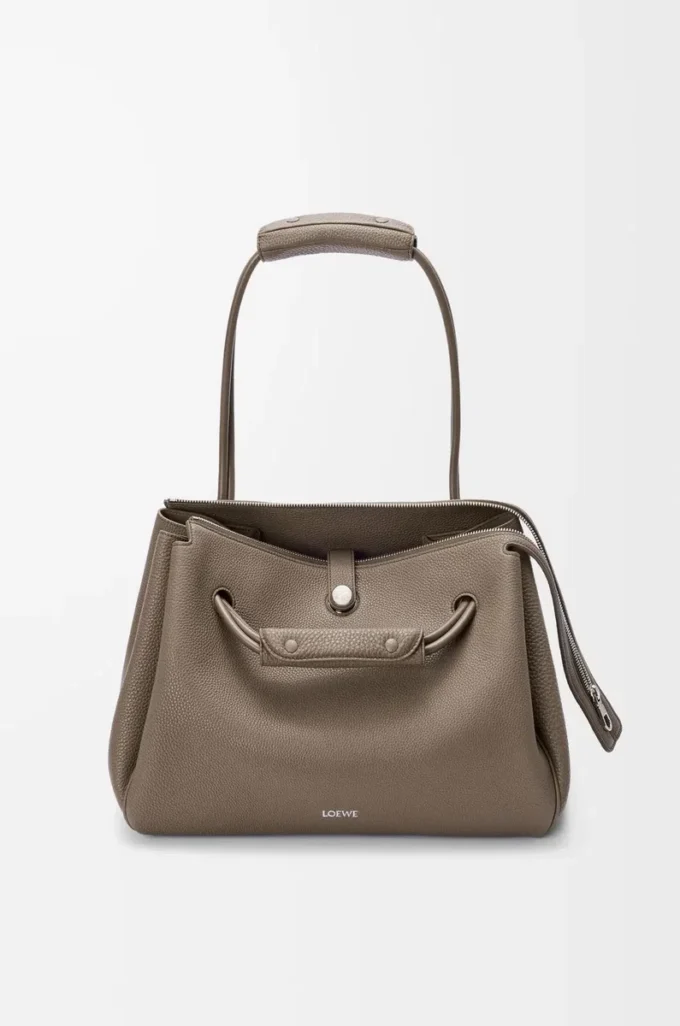 Grand sac Madrid en cuir de veau grainé souple Taupe