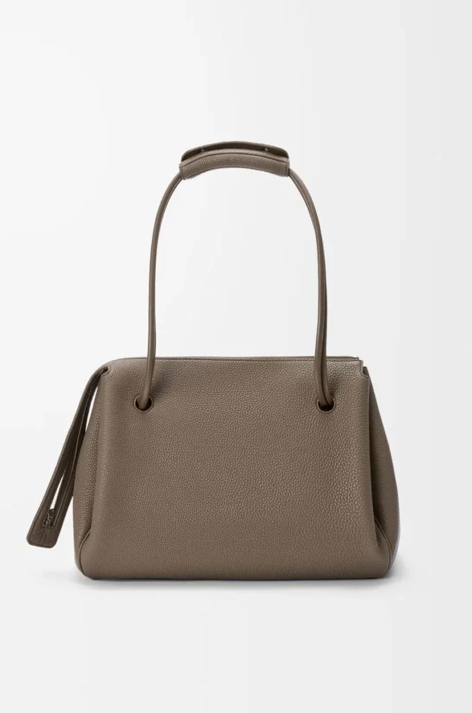 Grand sac Madrid en cuir de veau grainé souple Taupe