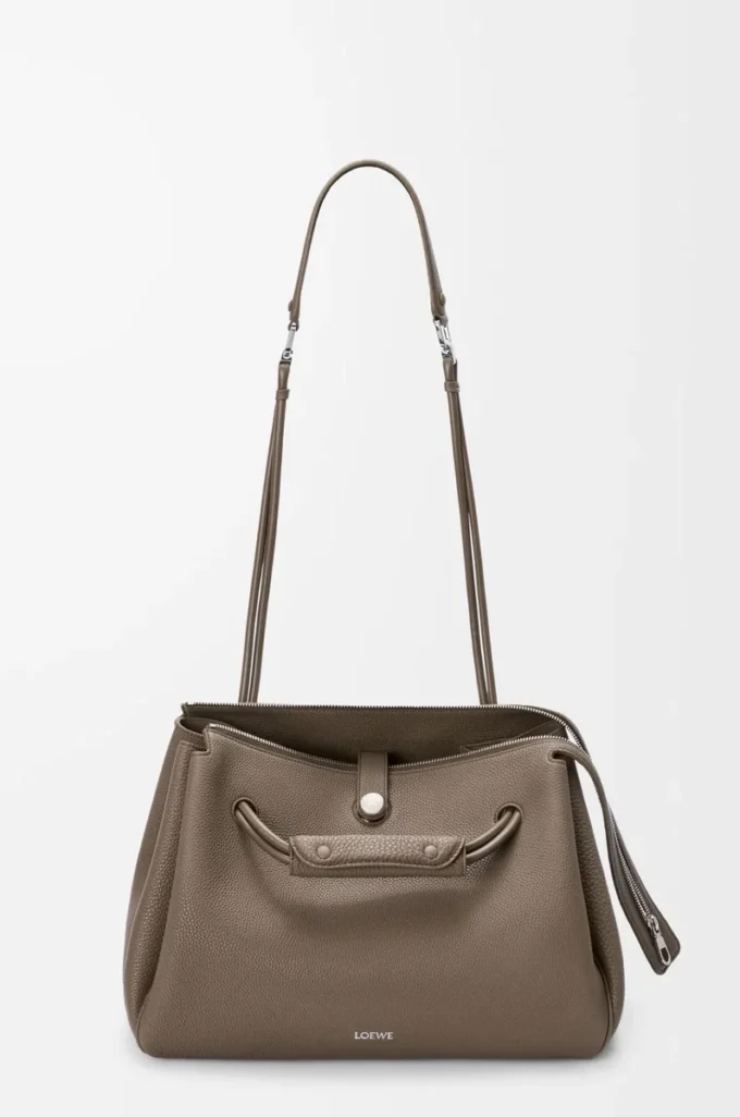Grand sac Madrid en cuir de veau grainé souple Taupe