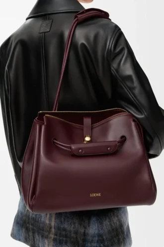 Grand sac Madrid en cuir de veau souple Bordeaux foncé