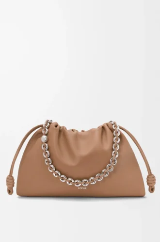 Grand sac à main Flamenco en cuir d&rsquo;agneau nappa moelleux Mocha