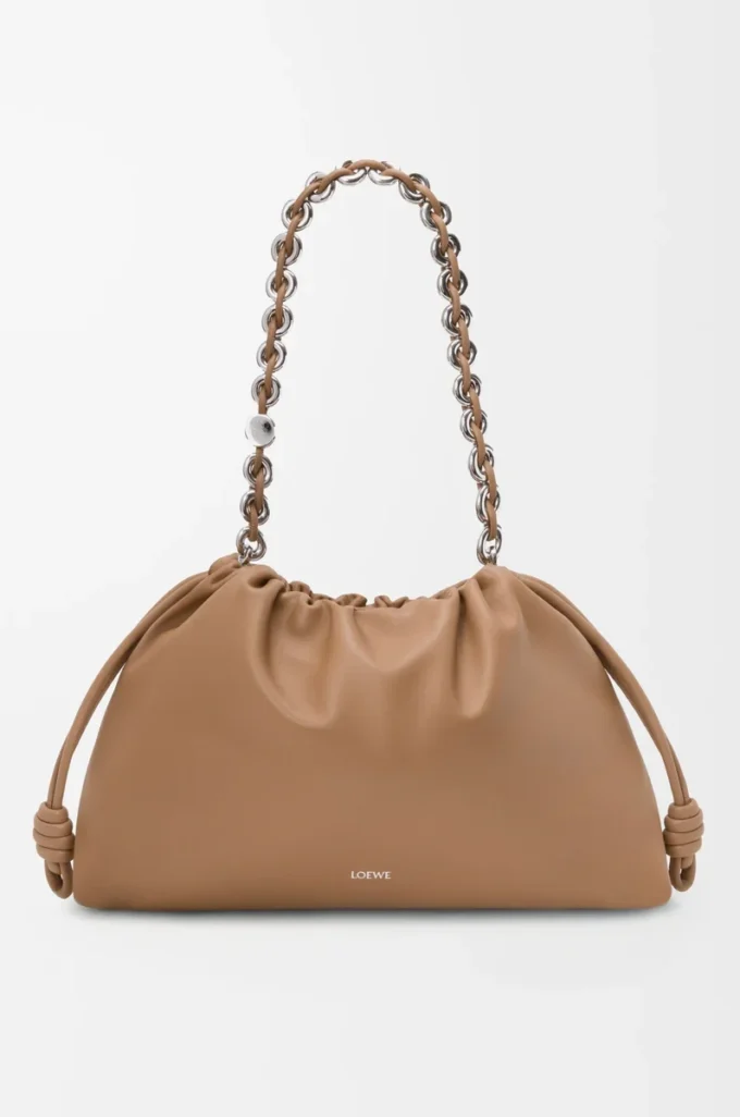 Grand sac à main Flamenco en cuir d&rsquo;agneau nappa moelleux Mocha
