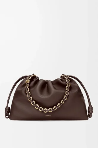 Grand sac à main Flamenco en cuir d&rsquo;agneau nappa souple Marron foncé