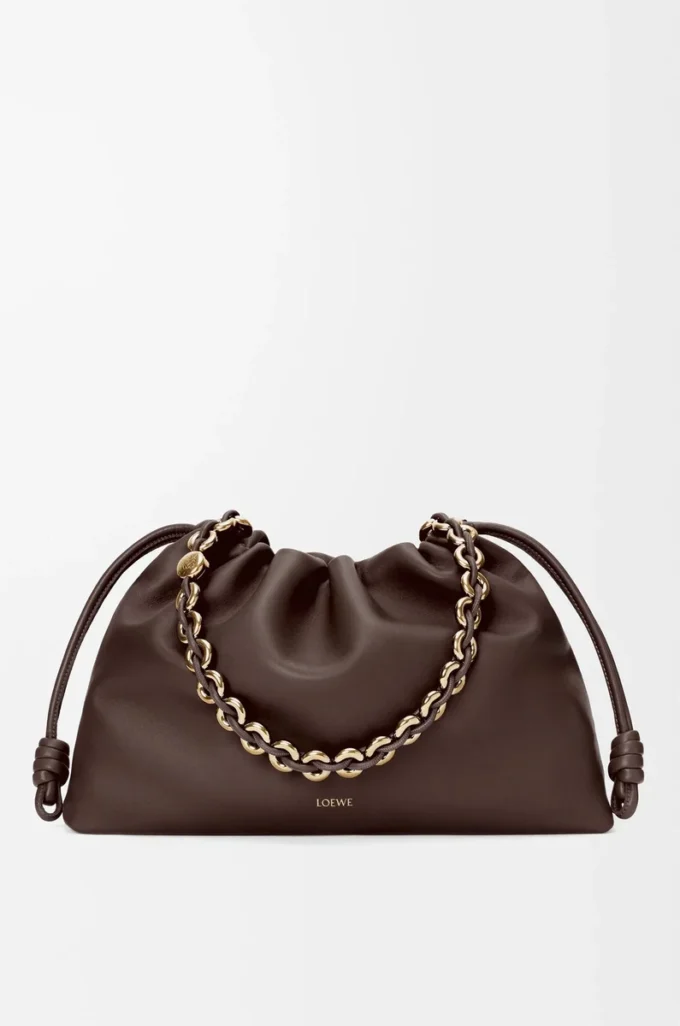 Grand sac à main Flamenco en cuir d&rsquo;agneau nappa souple Marron foncé