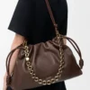 Grand sac à main Flamenco en cuir d&rsquo;agneau nappa souple Marron foncé