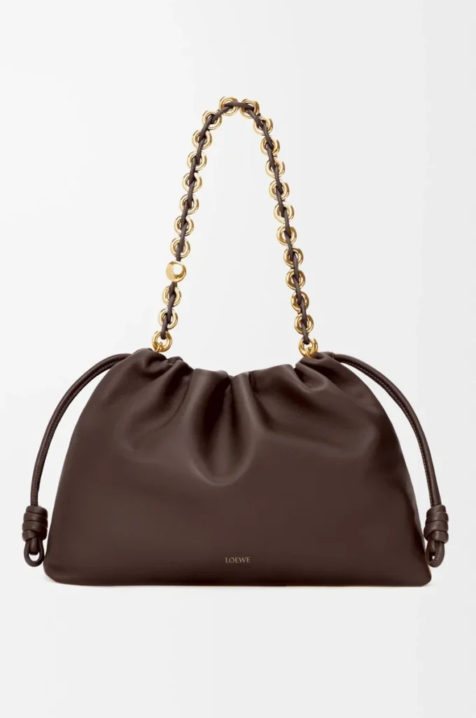 Grand sac à main Flamenco en cuir d&rsquo;agneau nappa souple Marron foncé