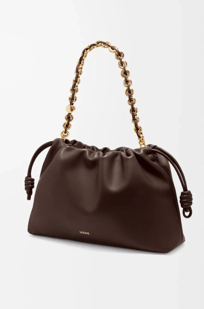 Grand sac à main Flamenco en cuir d&rsquo;agneau nappa souple Marron foncé