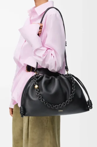 Grand sac à main Flamenco en cuir d&rsquo;agneau nappa souple Noir