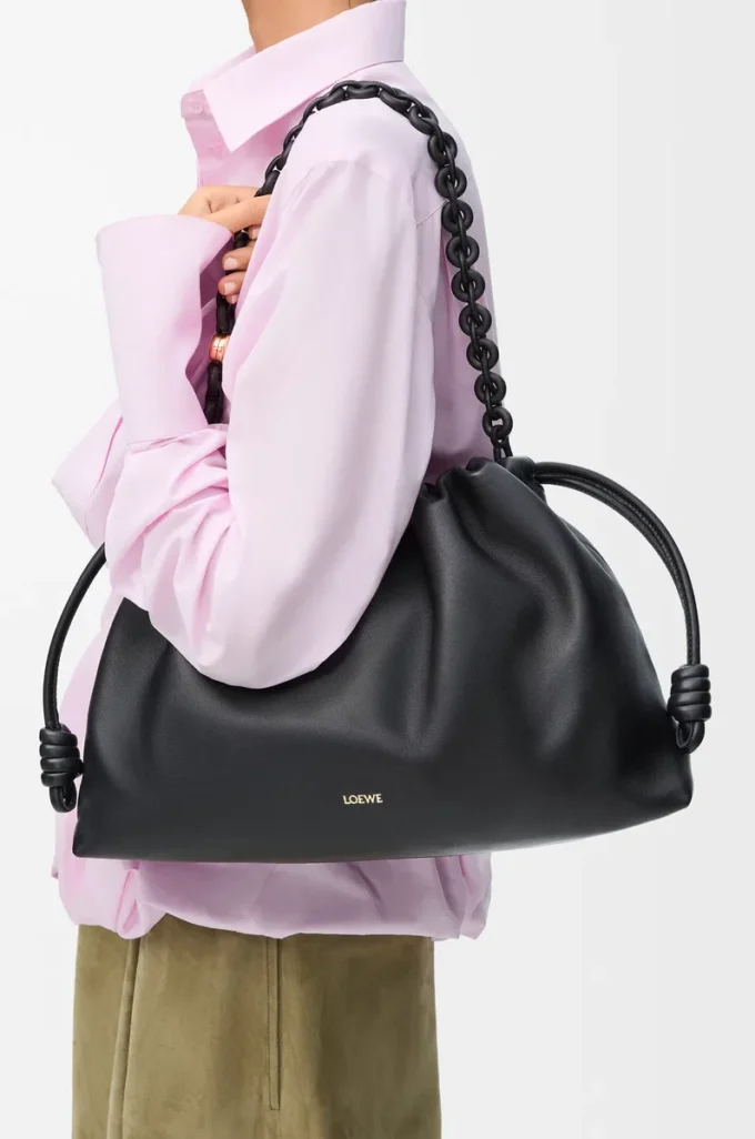 Grand sac à main Flamenco en cuir d&rsquo;agneau nappa souple Noir