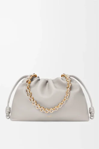 Grand sac à main Flamenco en cuir d&rsquo;agneau nappa souple Shell Grey