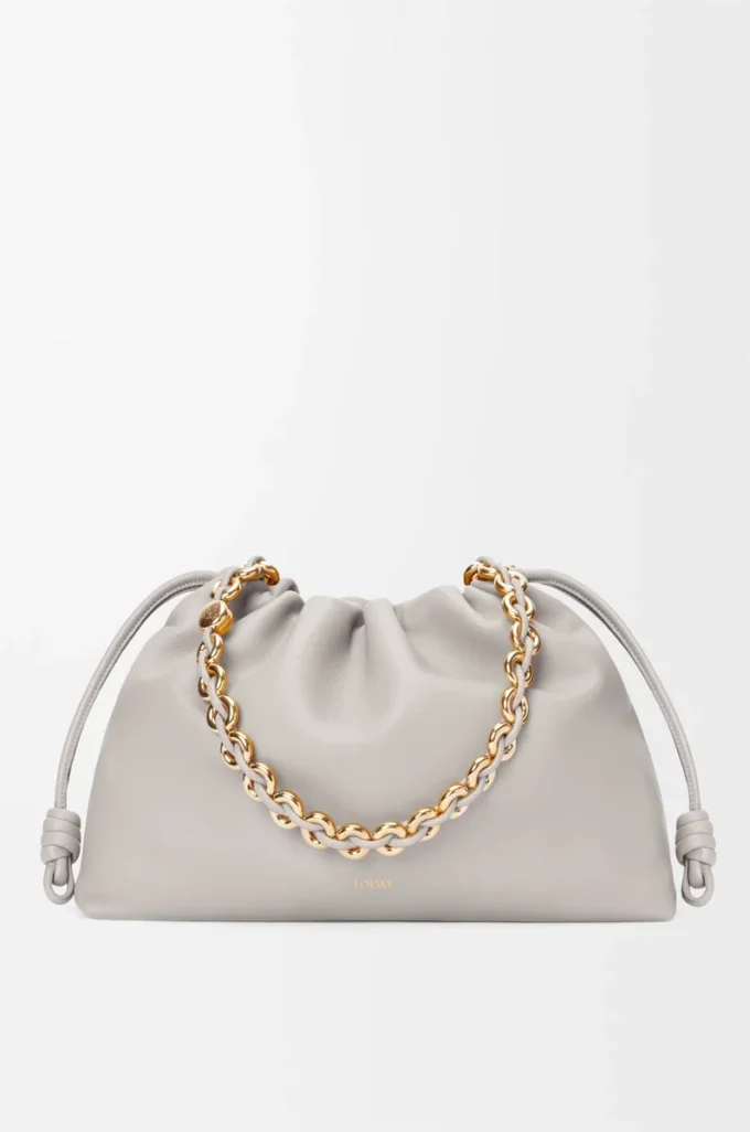 Grand sac à main Flamenco en cuir d&rsquo;agneau nappa souple Shell Grey