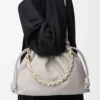 Grand sac à main Flamenco en cuir d&rsquo;agneau nappa souple Shell Grey