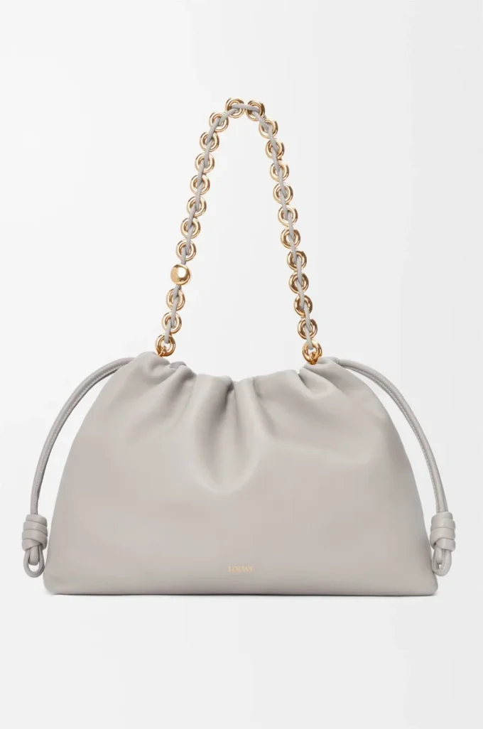 Grand sac à main Flamenco en cuir d&rsquo;agneau nappa souple Shell Grey