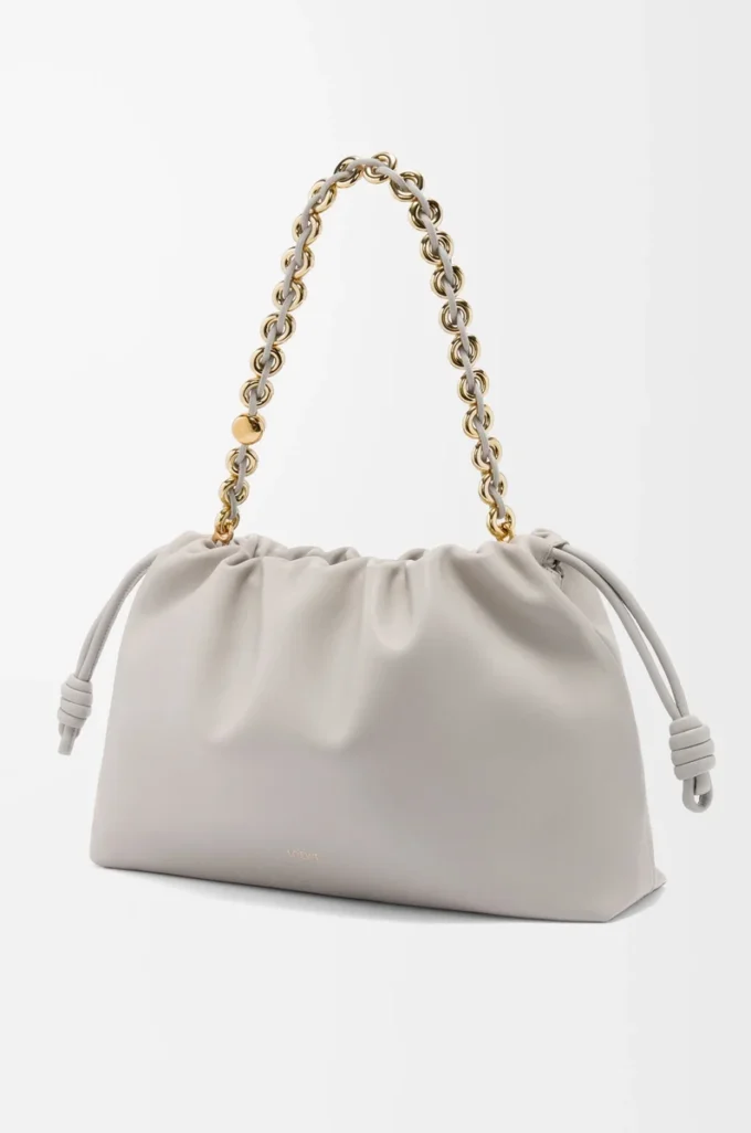 Grand sac à main Flamenco en cuir d&rsquo;agneau nappa souple Shell Grey
