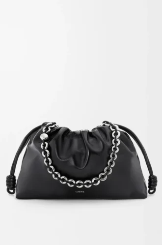 Grand sac à main Flamenco en cuir d&rsquo;agneau nappa verni Noir
