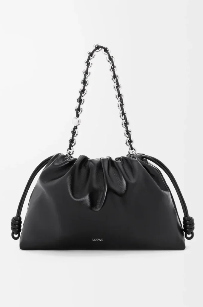 Grand sac à main Flamenco en cuir d&rsquo;agneau nappa verni Noir