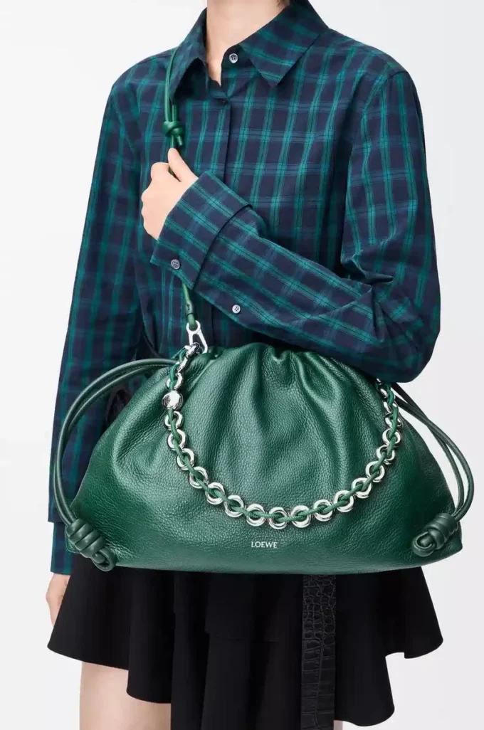 Grand sac à main Flamenco en cuir de cerf Evergreen