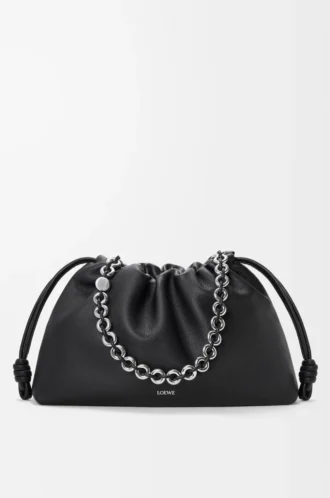Grand sac à main Flamenco en cuir de veau grainé fin noir