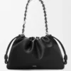 Grand sac à main Flamenco en cuir de veau grainé fin noir