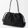 Grand sac à main Flamenco en cuir de veau grainé fin noir