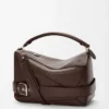 Grand sac Puzzle Biker en cuir de veau brillant Dark Chestnut