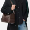 Grand sac Puzzle Biker en cuir de veau brillant Dark Chestnut