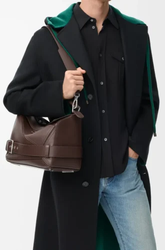 Grand sac Puzzle Biker en cuir de veau brillant Dark Chestnut