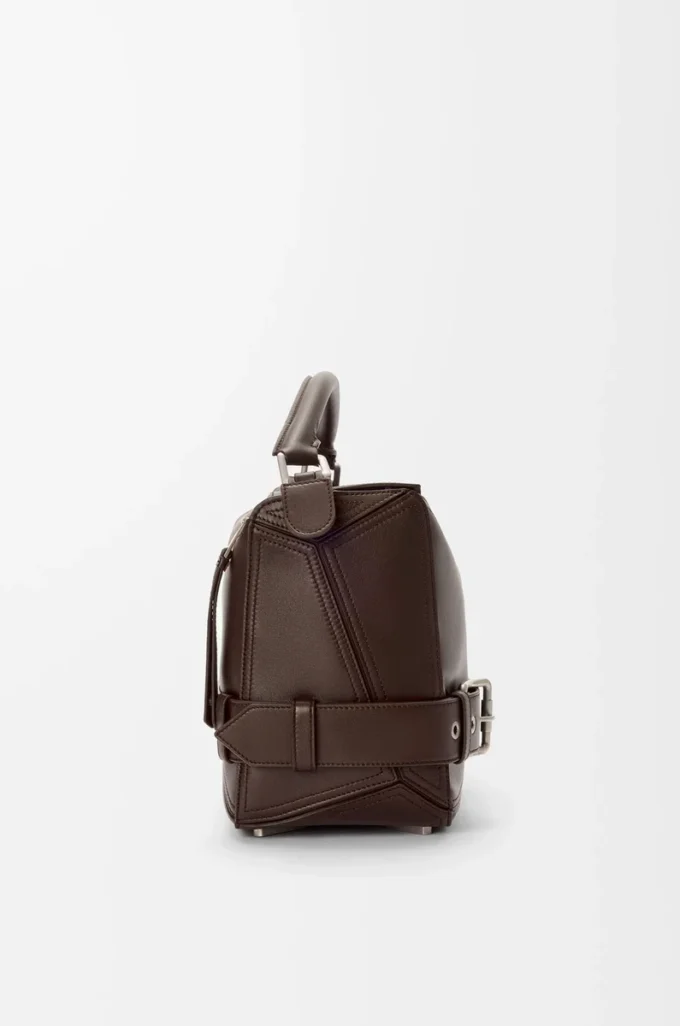 Grand sac Puzzle Biker en cuir de veau brillant Dark Chestnut