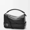 Grand sac Puzzle Biker en cuir de veau brillant Noir