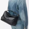 Grand sac Puzzle Biker en cuir de veau brillant Noir