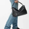 Grand sac Puzzle Biker en cuir de veau brillant Noir