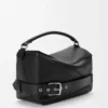 Grand sac Puzzle Biker en cuir de veau brillant Noir