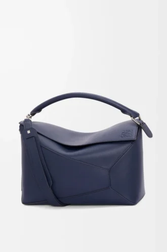 Grand sac Puzzle Edge en cuir de veau classique bleu abysse