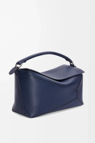 Grand sac Puzzle Edge en cuir de veau classique bleu abysse