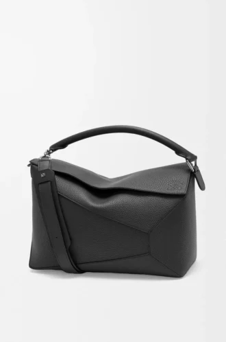 Grand sac Puzzle Edge en cuir de veau grainé noir