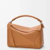Grand sac Puzzle en cuir de veau grainé souple marron clair canyon