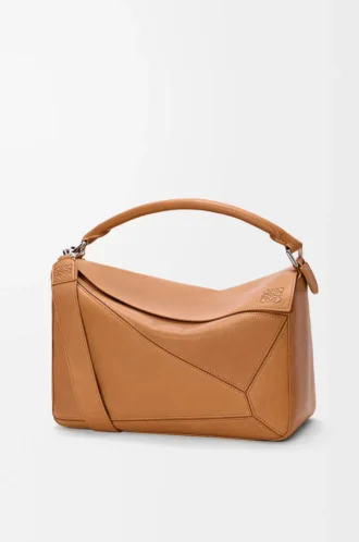 Grand sac Puzzle en cuir de veau grainé souple marron clair canyon