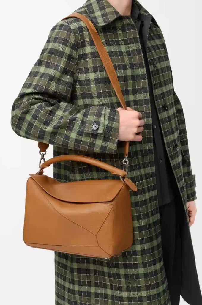Grand sac Puzzle en cuir de veau grainé souple marron clair canyon