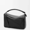 Grand sac Puzzle en cuir de veau grainé souple noir