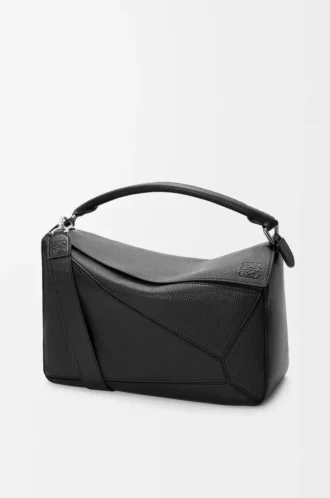 Grand sac Puzzle en cuir de veau grainé souple noir