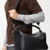 Grand sac Puzzle en cuir de veau grainé souple noir