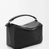 Grand sac Puzzle en cuir de veau grainé souple noir