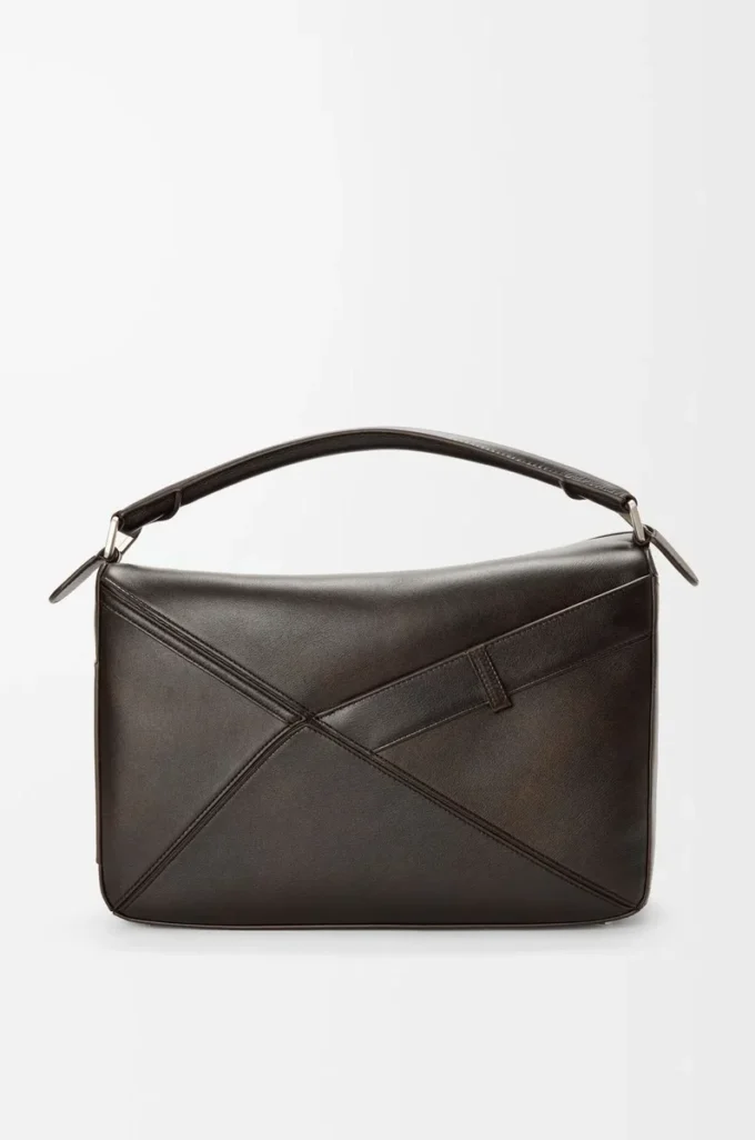 Grand sac Puzzle Panta en cuir de veau brillant Vintage Brown
