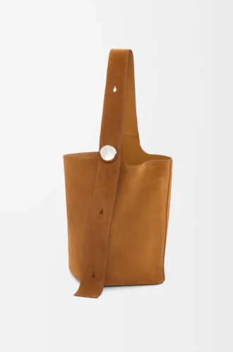 Grand sac seau Pebble en cuir de veau suédé Tabac