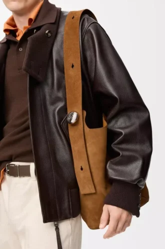 Grand sac seau Pebble en cuir de veau suédé Tabac