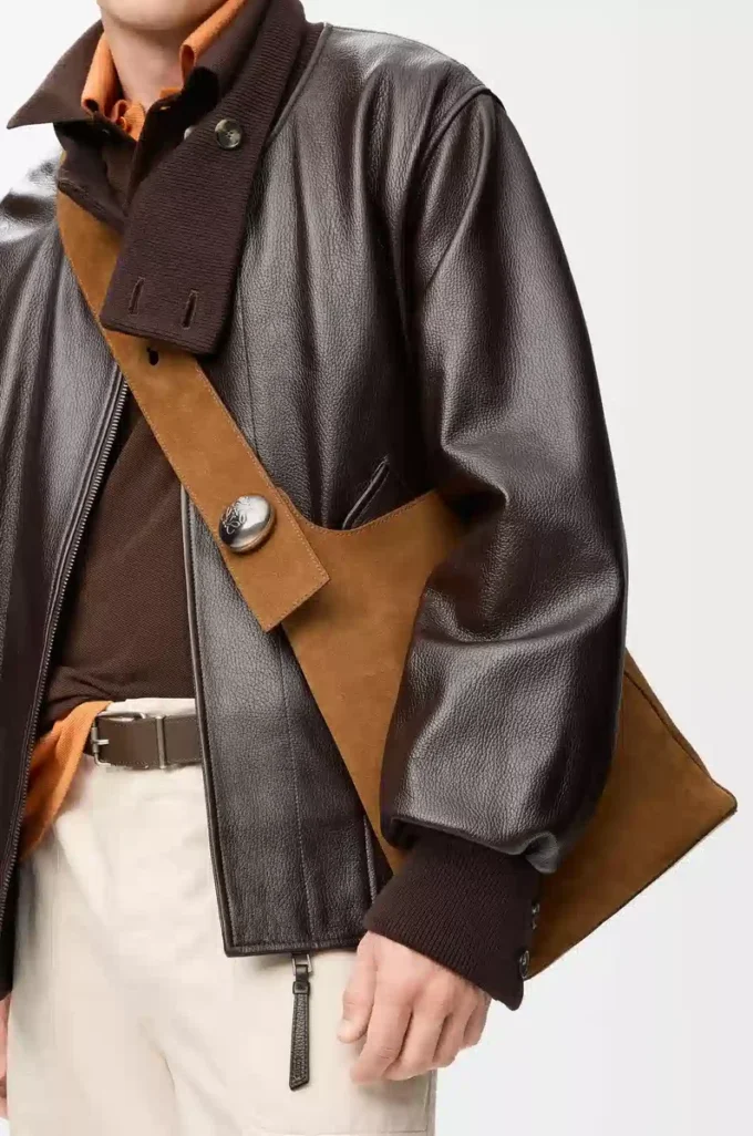Grand sac seau Pebble en cuir de veau suédé Tabac