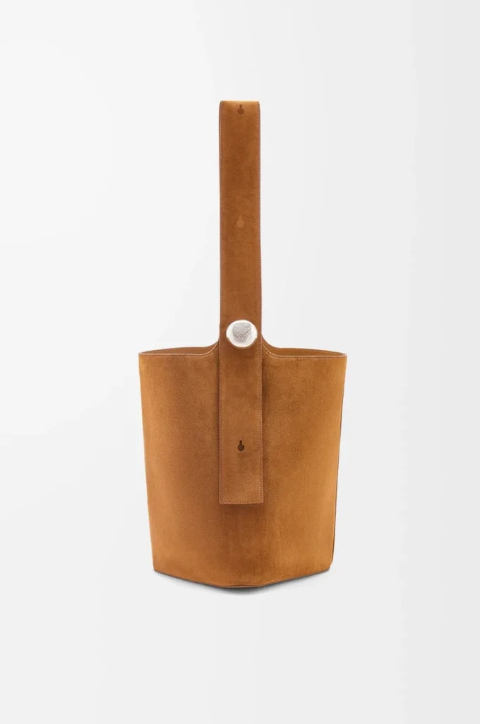 Grand sac seau Pebble en cuir de veau suédé Tabac