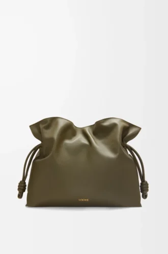 Grande pochette Flamenco en cuir de veau nappa Dark Khaki